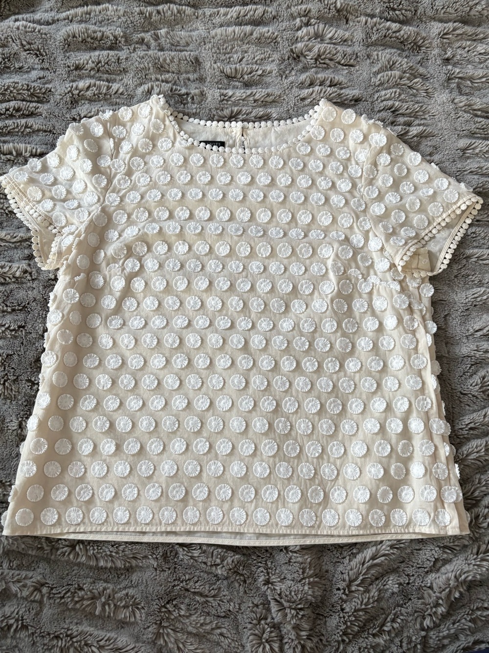 Talbots Cream Embroidered Flowers Short Sleeve Top